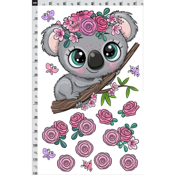 koala s kvitkami a motýľmi