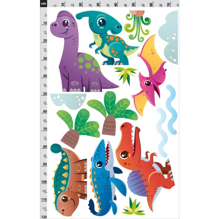 Nálepky na stenu farební dinosauri