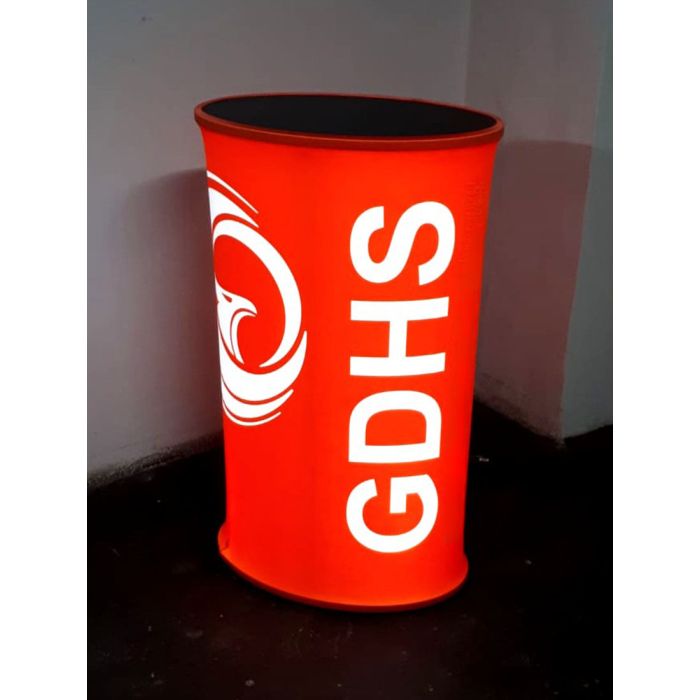 Červený prezentačný stolík s LED podsvietením