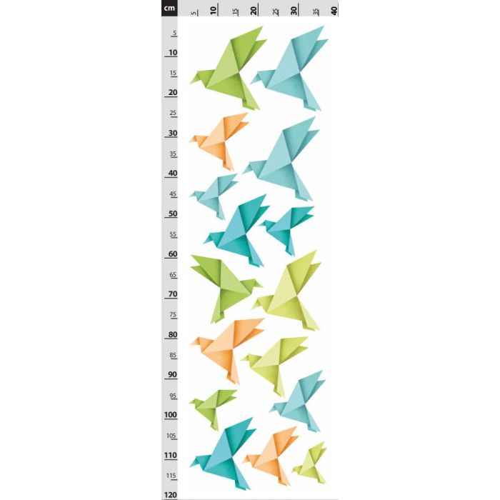 Origami vtáčiky - oranžové, zelené a modré - nálepka na stenu