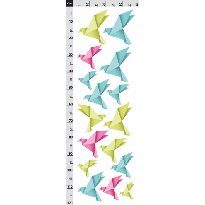 Origami vtáčiky - ružové, zelené a modré - nálepka na stenu