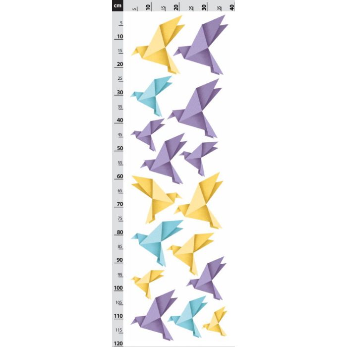 Origami ptáčci - fialové, žlté a modré - nálepky na zeď
