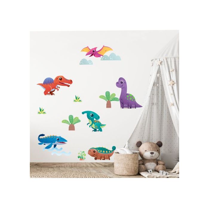 Nálepky na stenu farební dinosauri