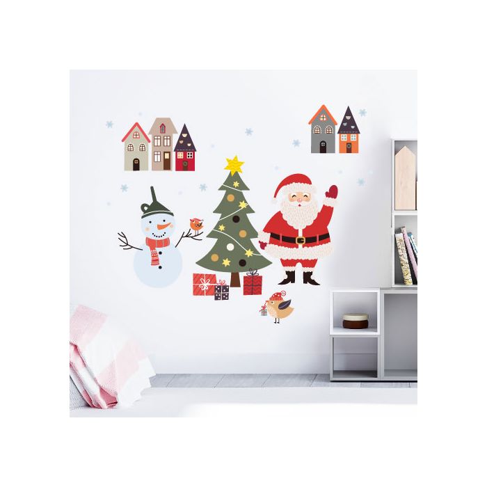 Nálepky na stenu Santa so snehuliakom 