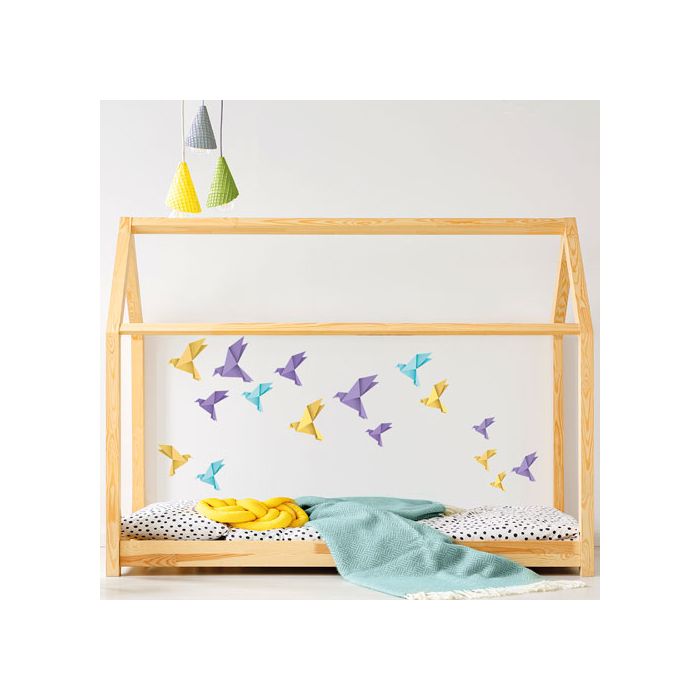 Origami ptáčci - fialové, žlté a modré - nálepky na zeď