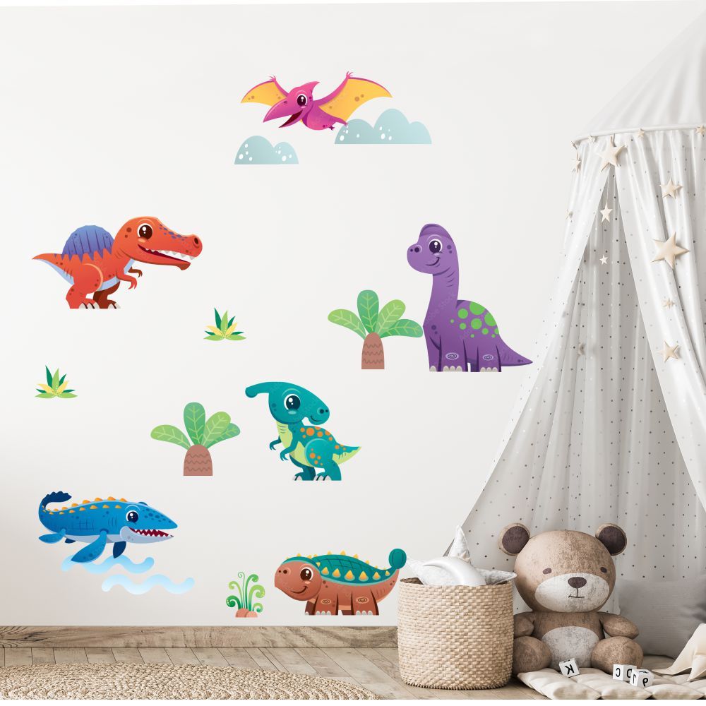 Nálepky na stenu farební dinosauri