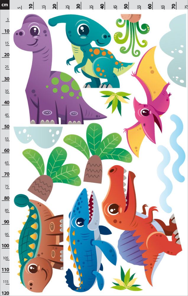 Nálepky na stenu farební dinosauri