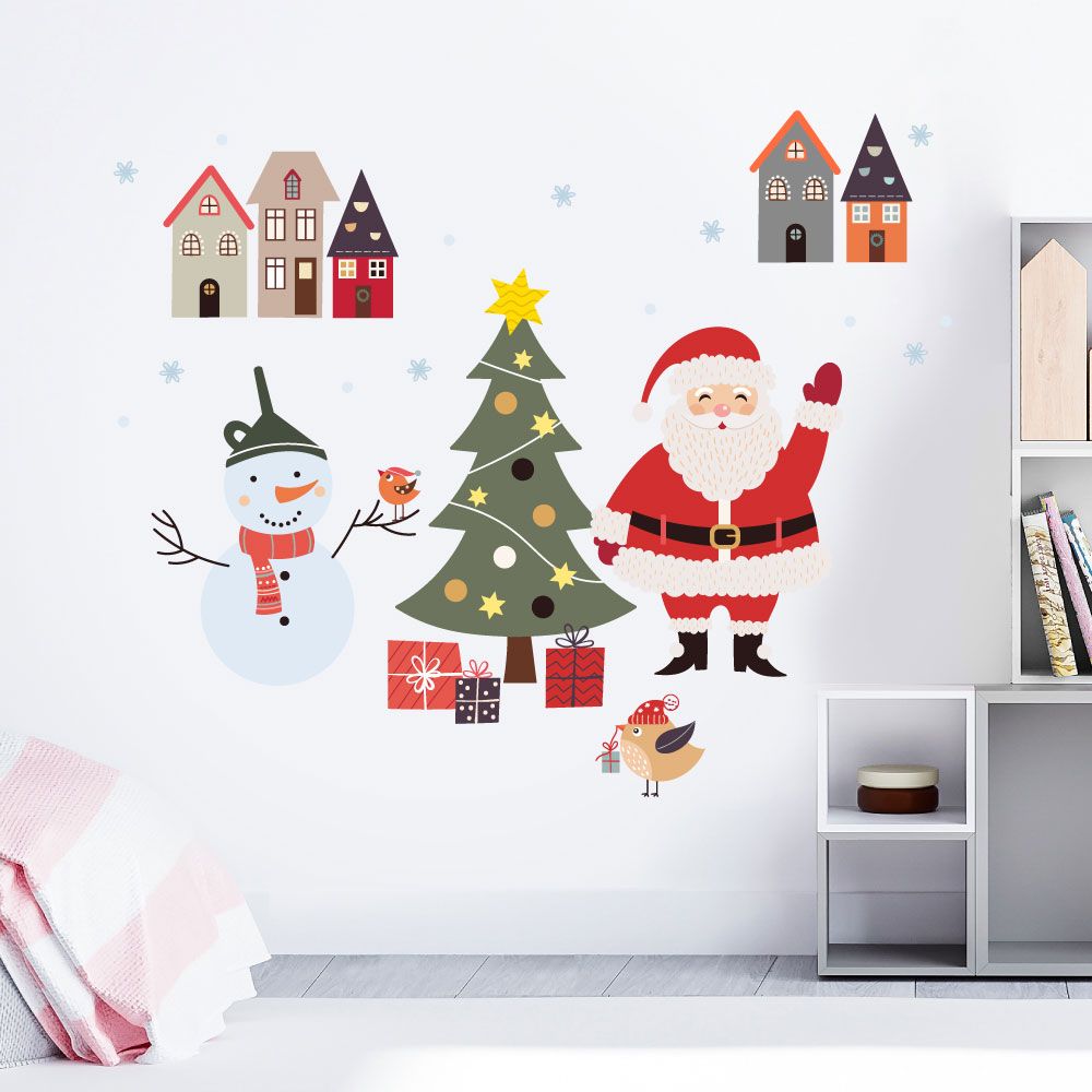 Nálepky na stenu Santa so snehuliakom 