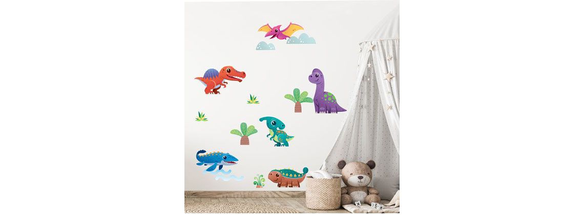 Nálepky na stenu farební dinosauri