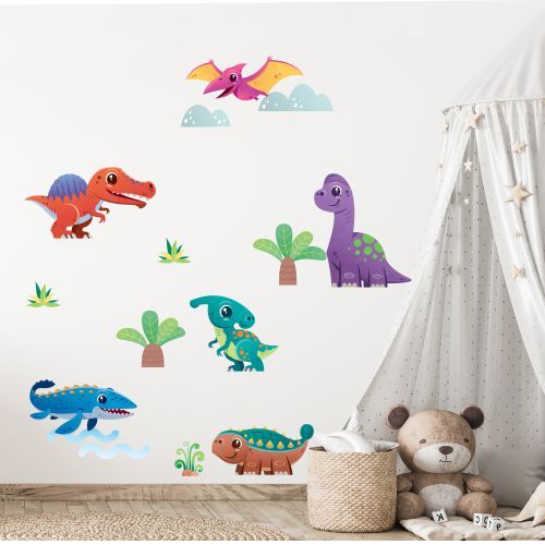 Nálepky na stenu farební dinosauri