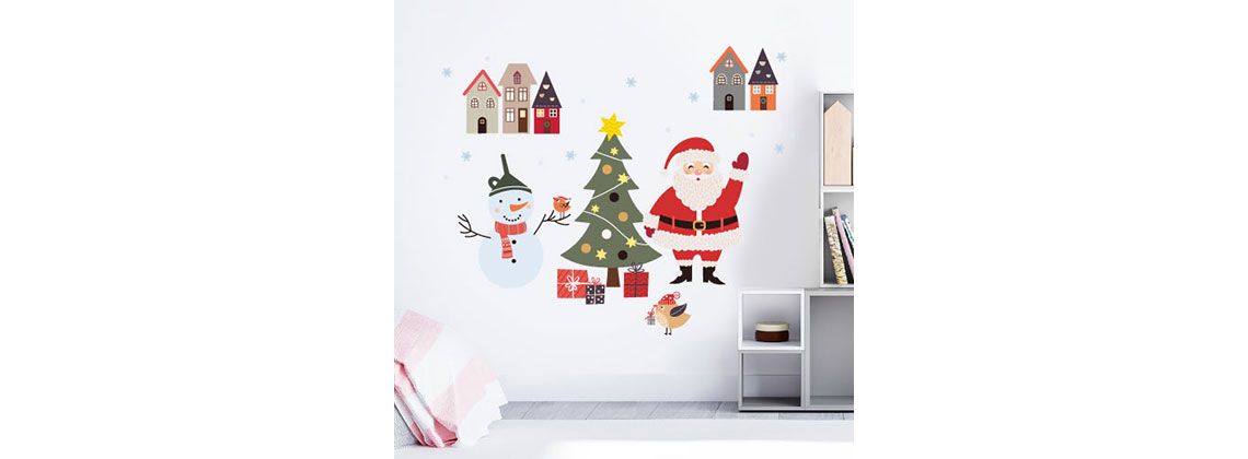 Nálepky na stenu Santa so snehuliakom 