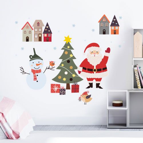 Nálepky na stenu Santa so snehuliakom 