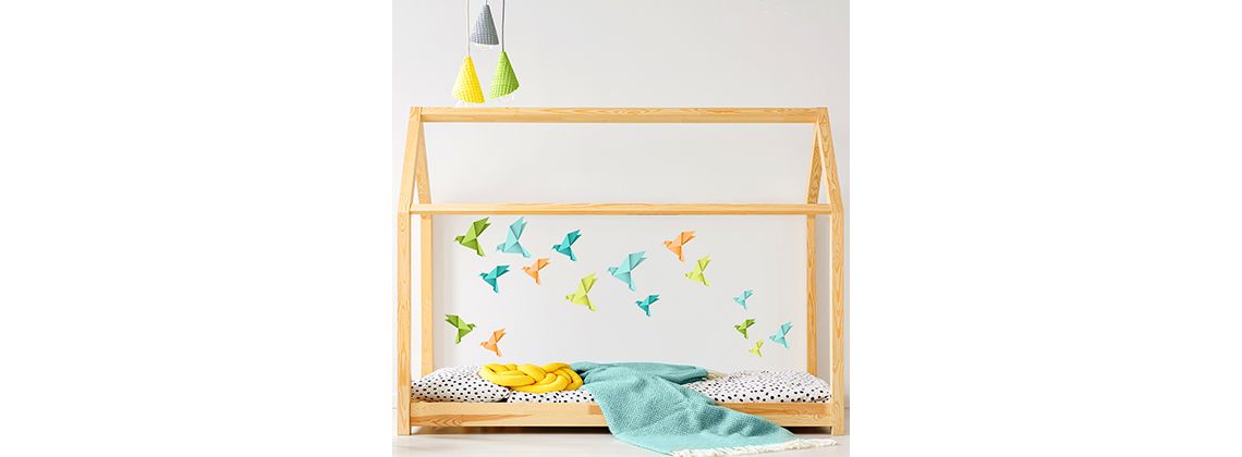 Origami vtáčiky - oranžové, zelené a modré - nálepka na stenu