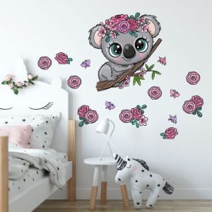 Koala s kvietkami a motýľmi - nálepka na stenu