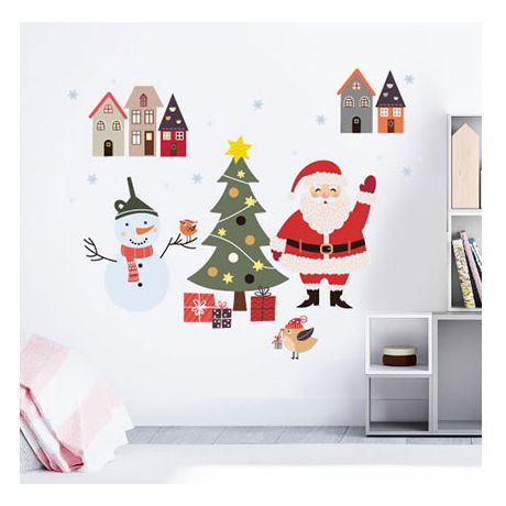 Nálepky na stenu Santa so snehuliakom 