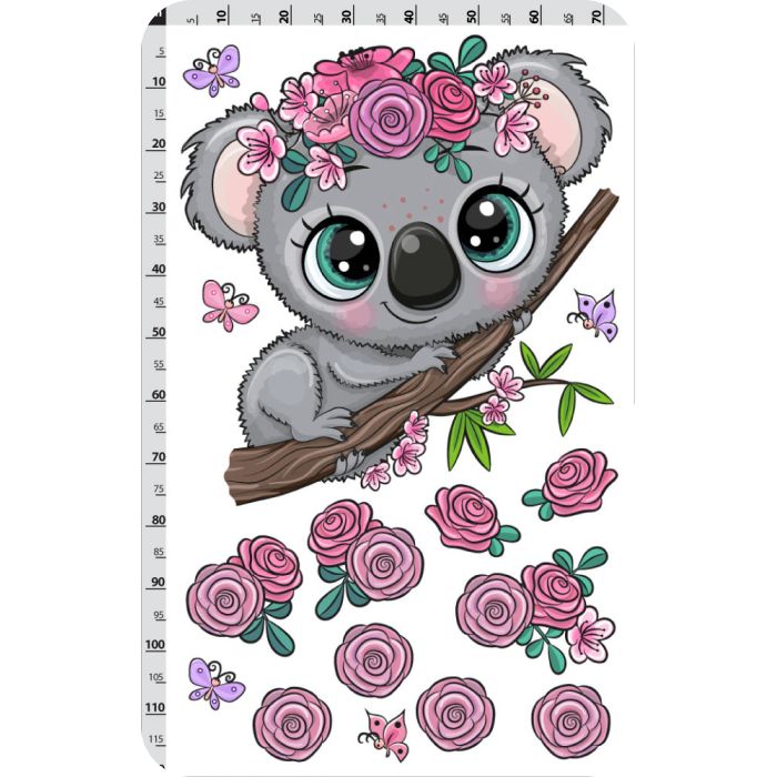 koala s kvitkami a motýľmi