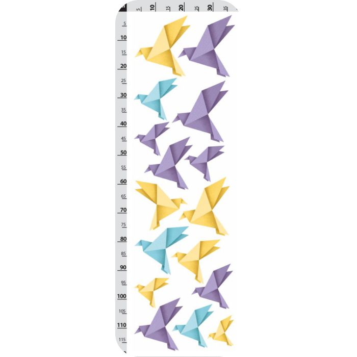 Origami ptáčci - fialové, žlté a modré - nálepky na zeď