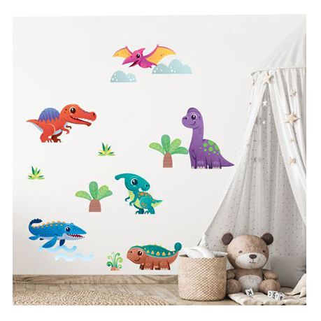 Nálepky na stenu farební dinosauri