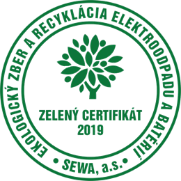 SEWA, a.s. – Zelený certifikát 2019: ekologický zber a recyklácia elektroodpadu a batérií