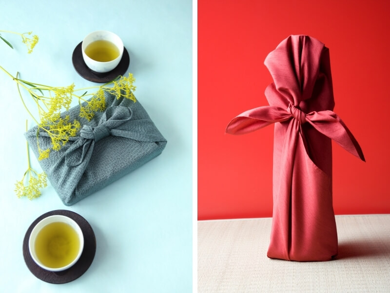 Balenie darčekov do textílii japonským štýlom furoshiki.