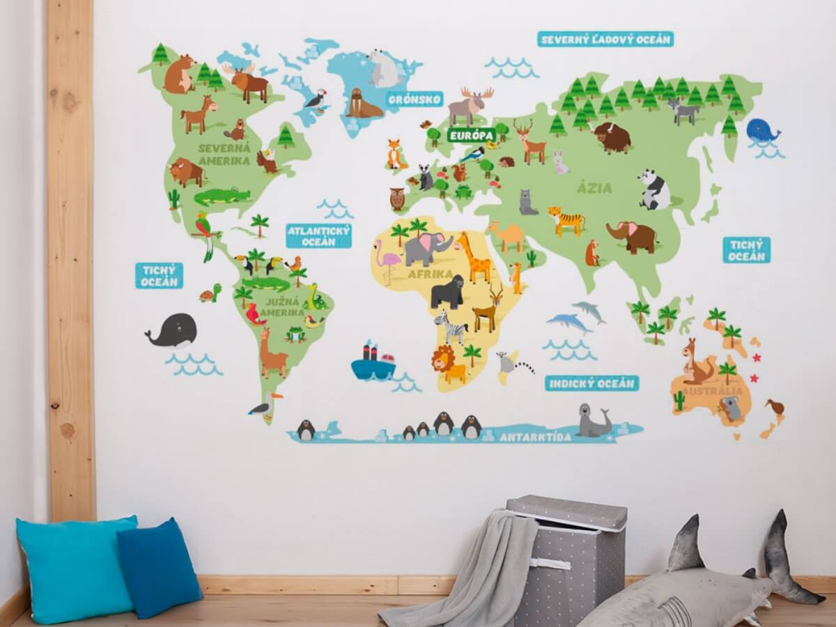 Nálepka na stenu detskej izby mapa sveta.