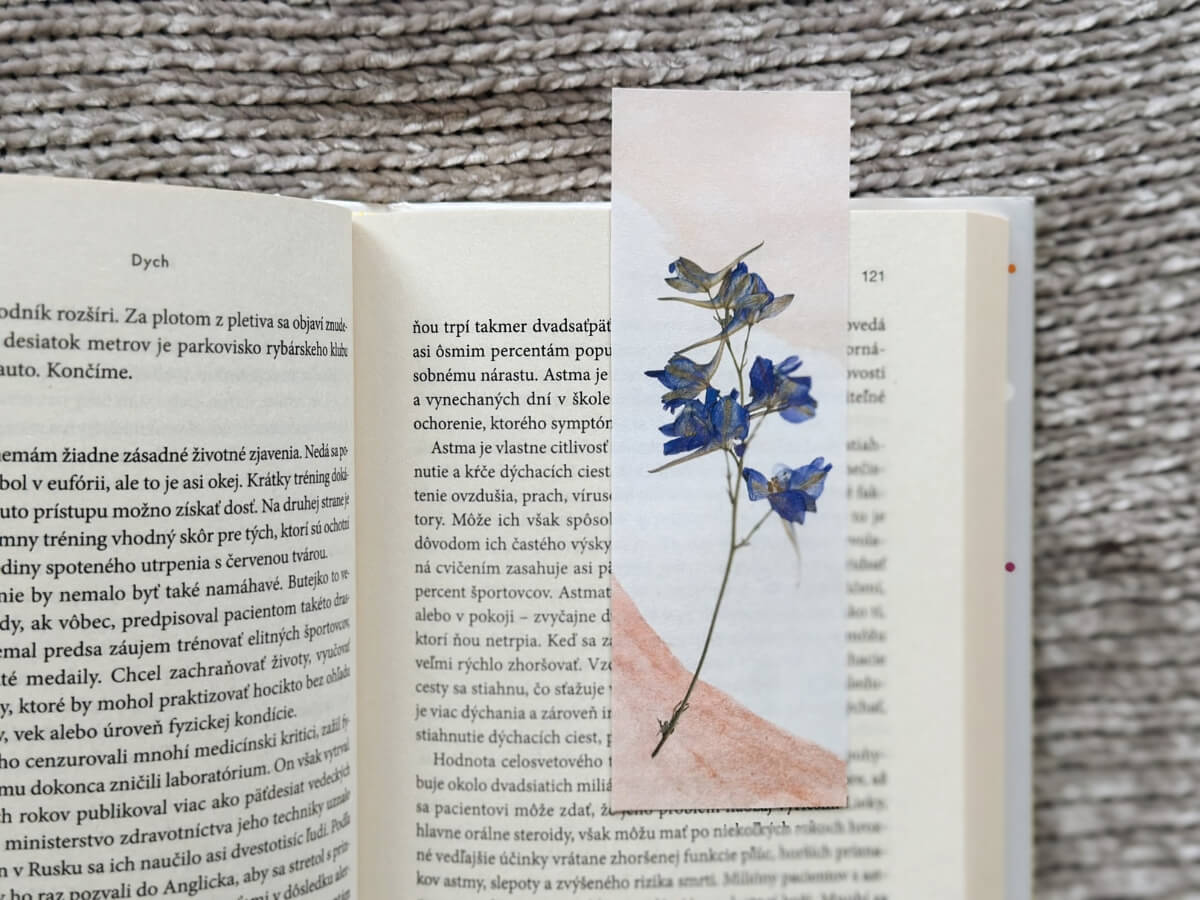 Záložka do knihy so sušenými kvetmi.