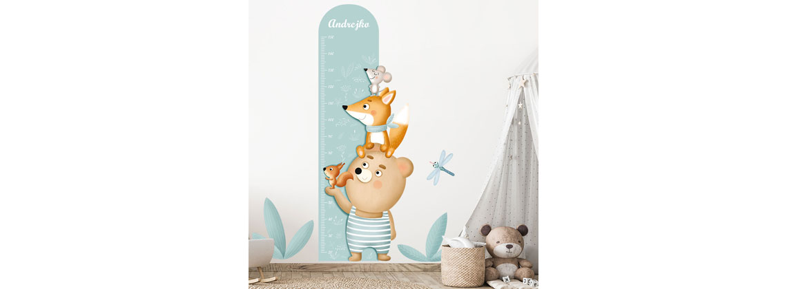 Nálepky na stenu meter lesné zvieratká tyrkysový