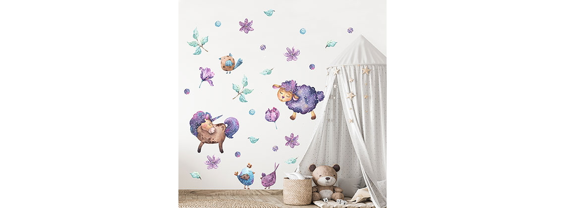 nálepka na stenu akvarel ovečka s koníkom