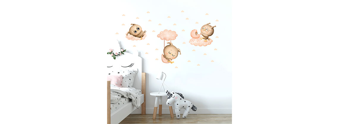 nálepka na stenu sovičky v oblakoch